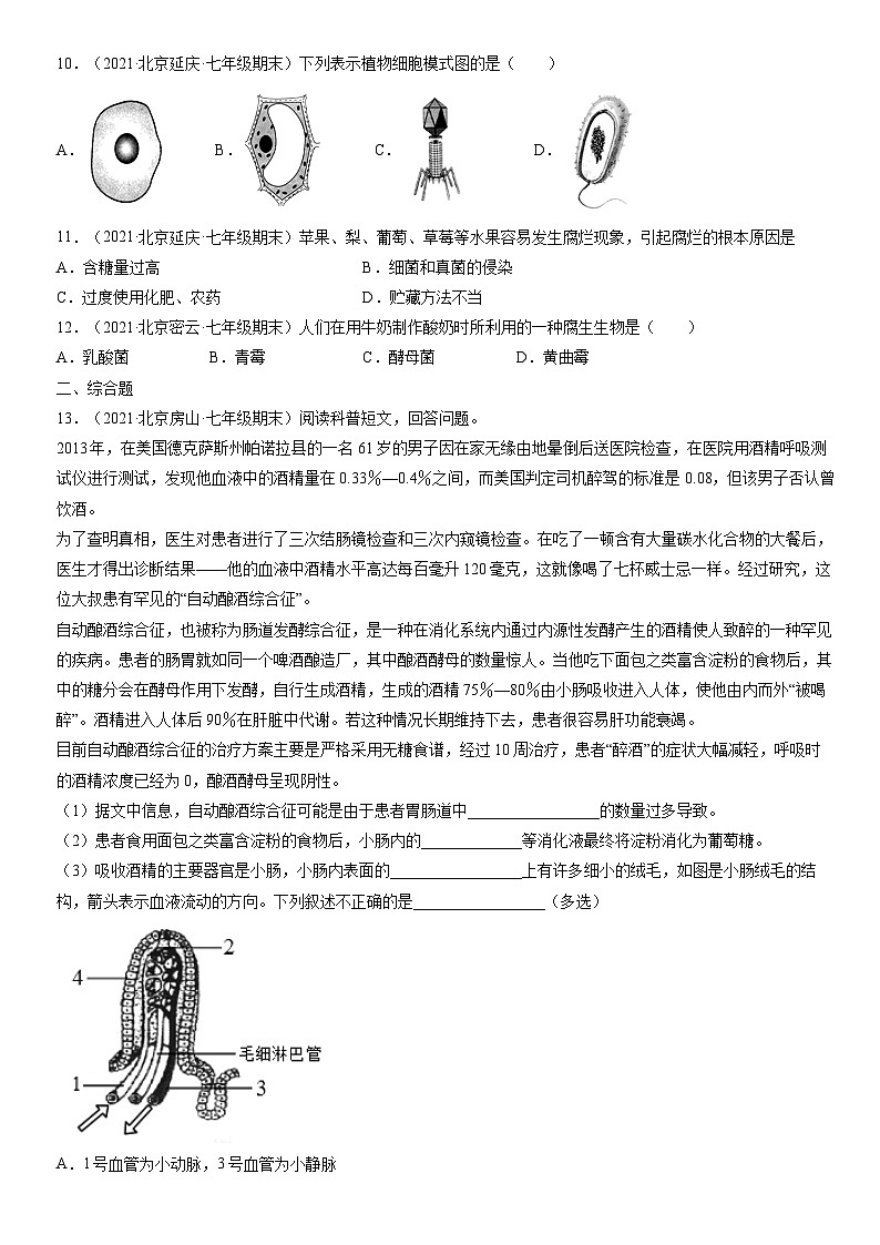 2021北京初一(上)期末生物汇编:生物圈中的其他生物第2页
