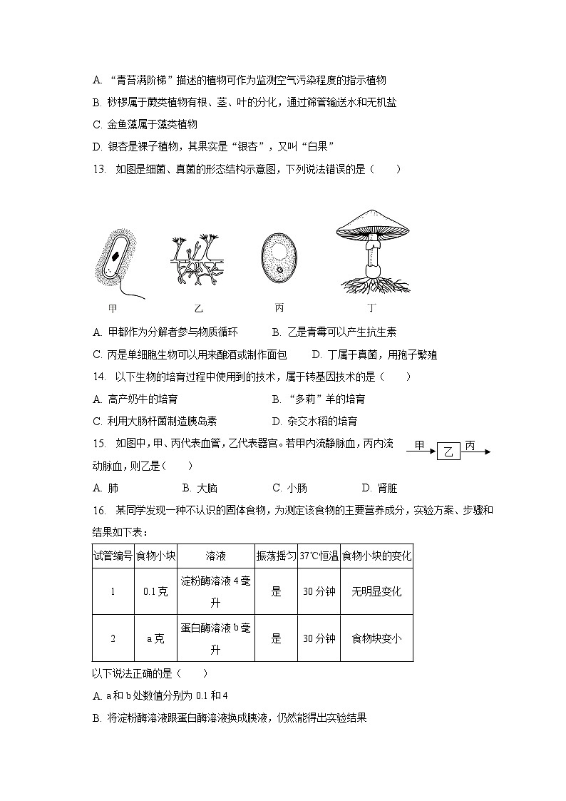 2023年海南省海口十四中教育集团中考生物二模试卷(含解析)第3页