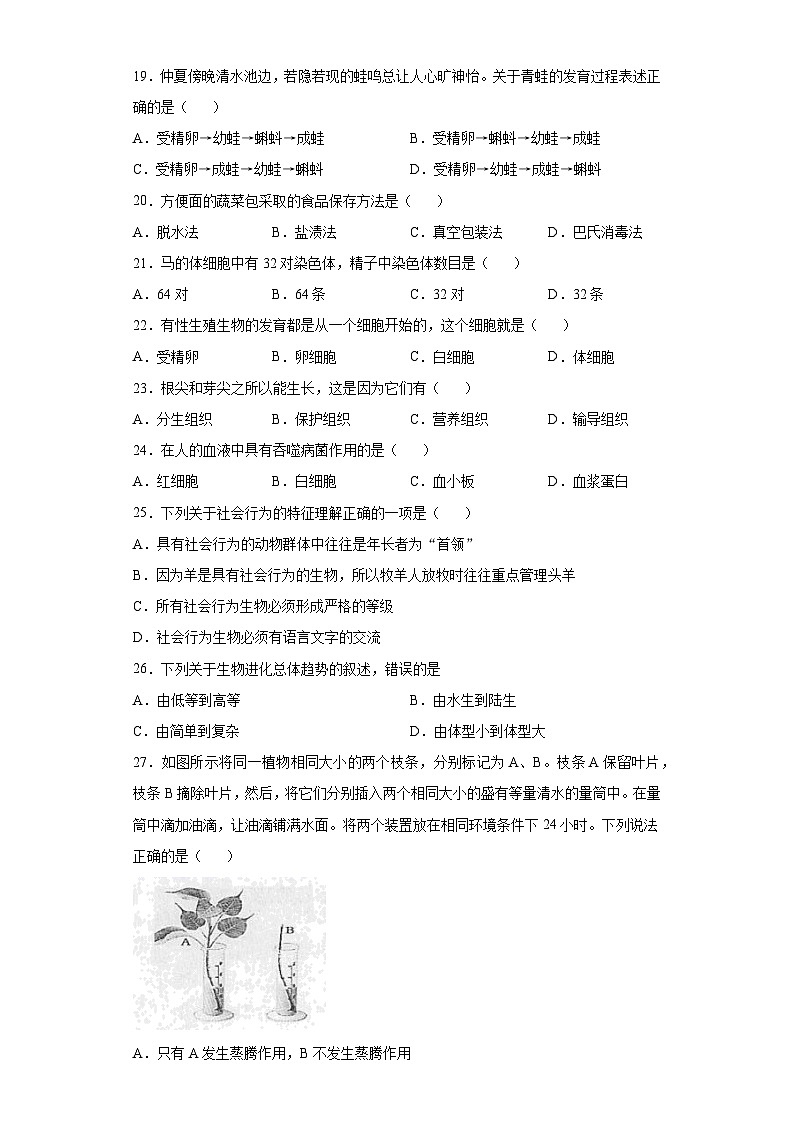 黑龙江省鸡西市2020年中考生物试题03