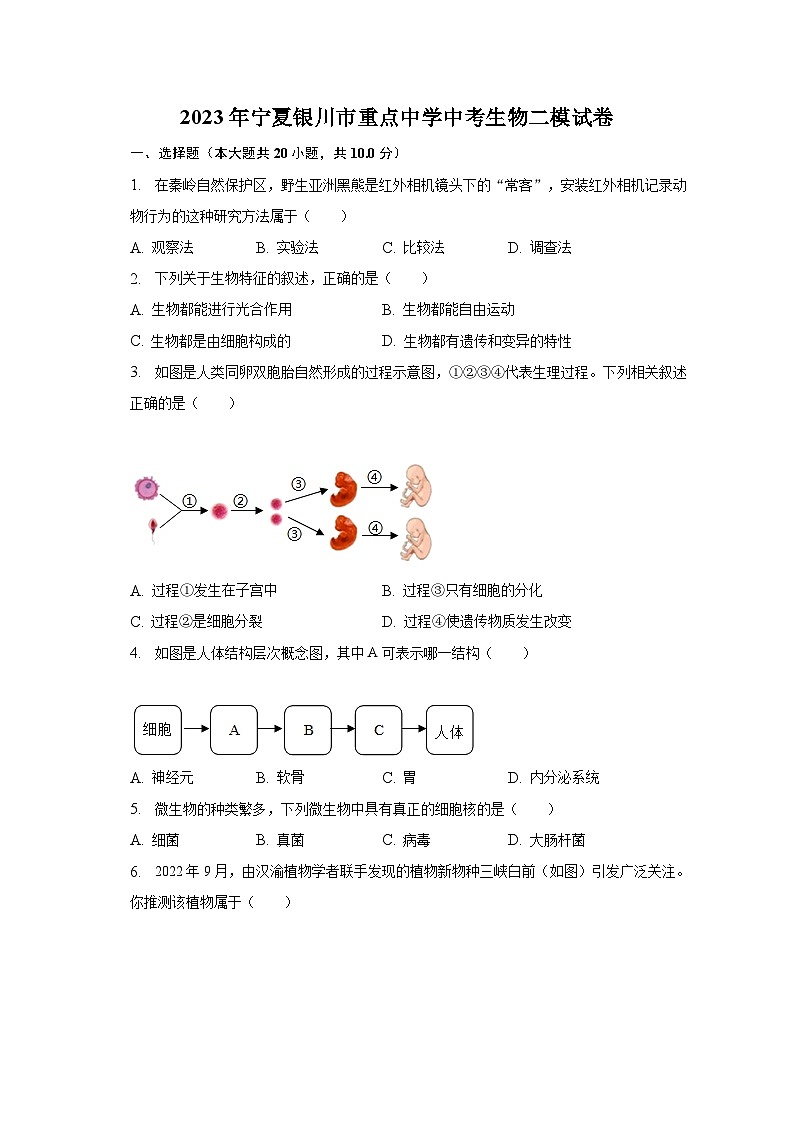 2023年宁夏银川市重点中学中考生物二模试卷(含解析)01