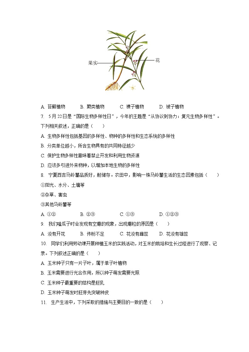 2023年宁夏银川市重点中学中考生物二模试卷(含解析)02