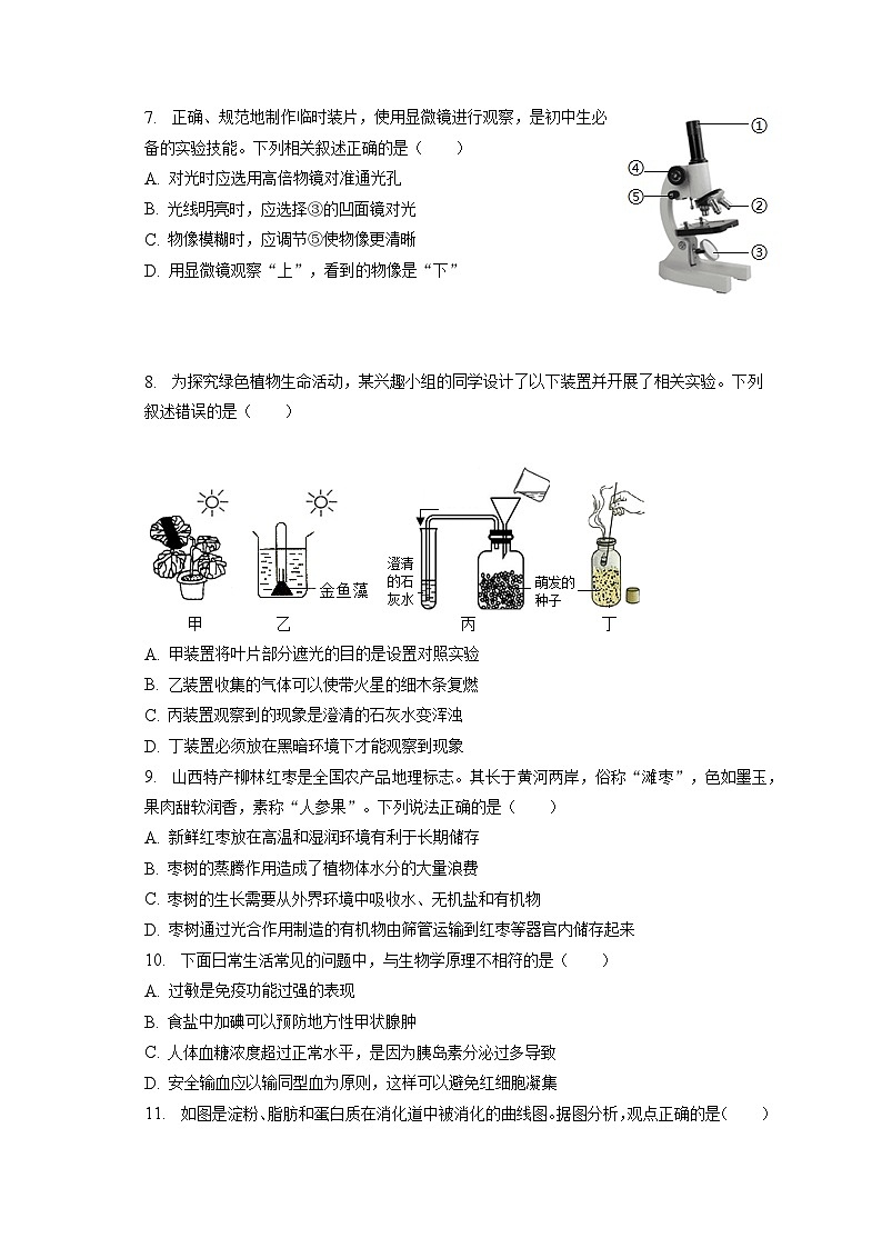 2023年山西省阳泉市中考生物二模试卷(含答案解析)第2页