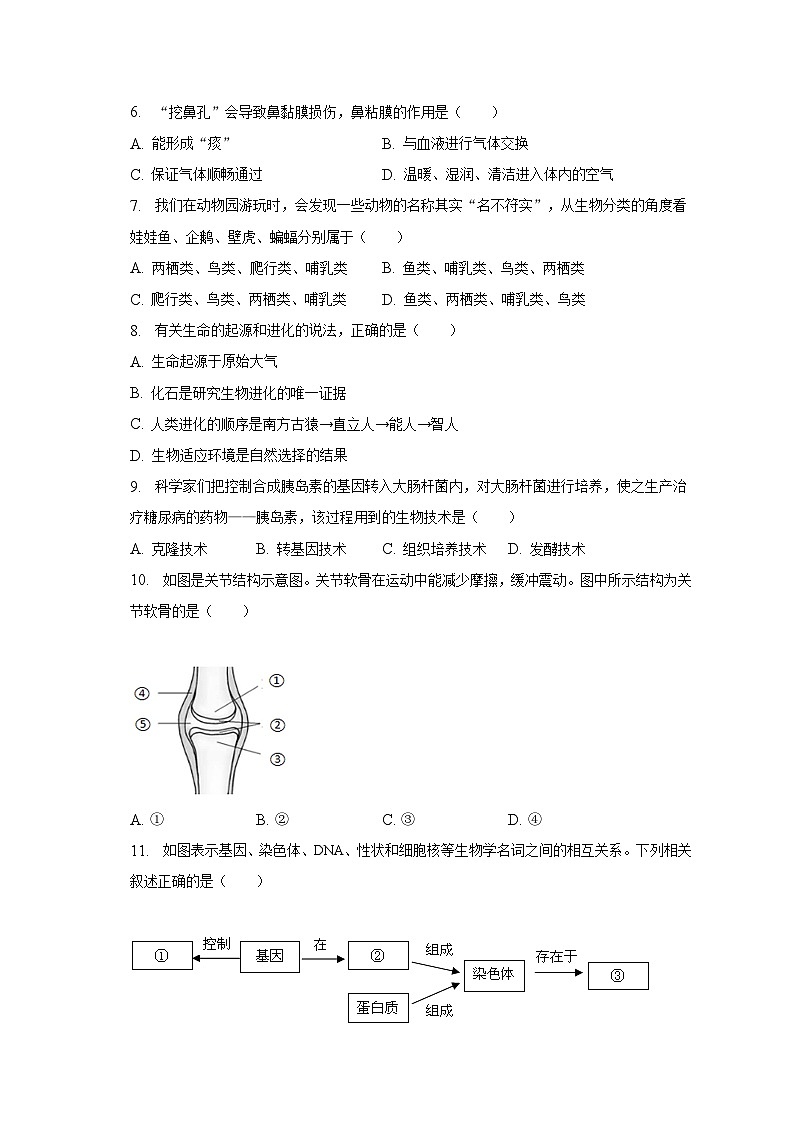 2023年辽宁省鞍山市中考生物二模试卷(含解析)02