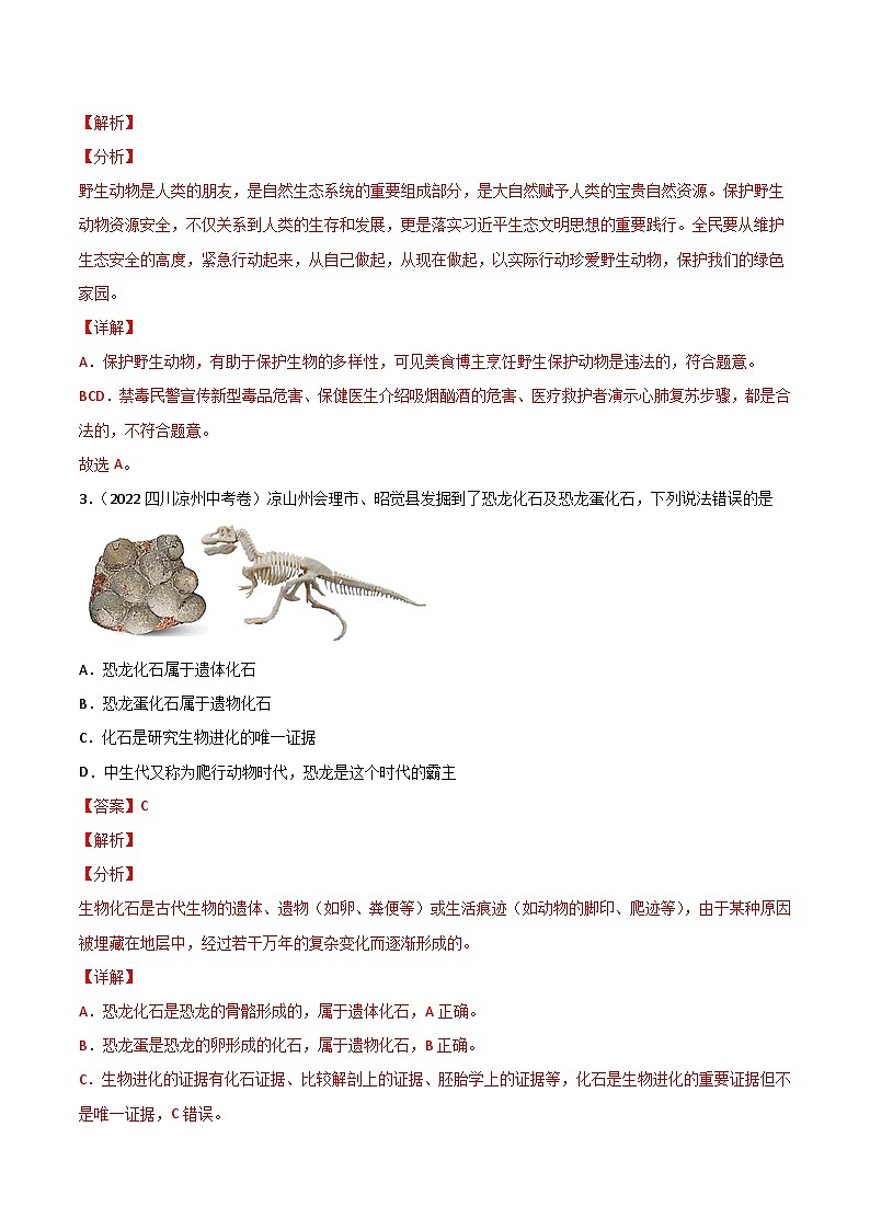 专题10 生物的分类、进化和多样性保护-中考生物真题分项汇编(全国通用)(第2期)(解析版)第2页