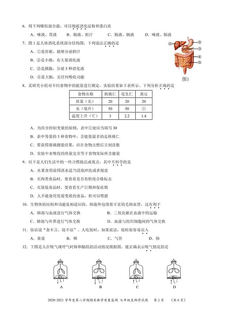 广东省深圳市南山区2020-2021学年七年级下学期生物期末试卷02