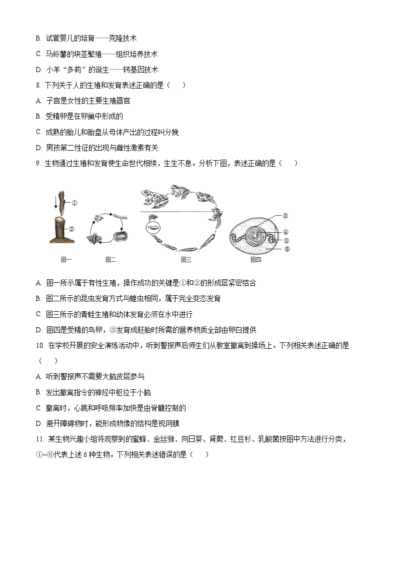 辽宁省丹东市2023年初中学业水平网上阅卷模拟考试生物试题02