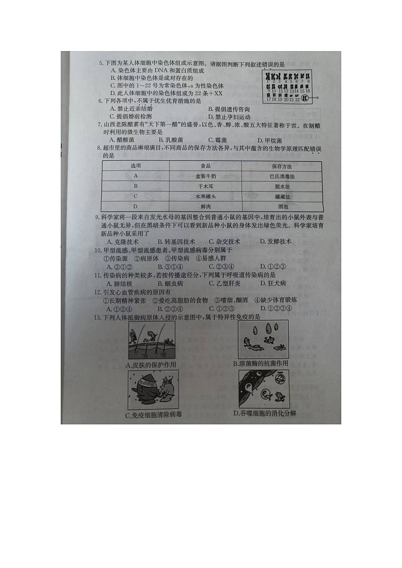 山西省运城市夏县2022-2023学年八年级下学期6月期末生物试题02