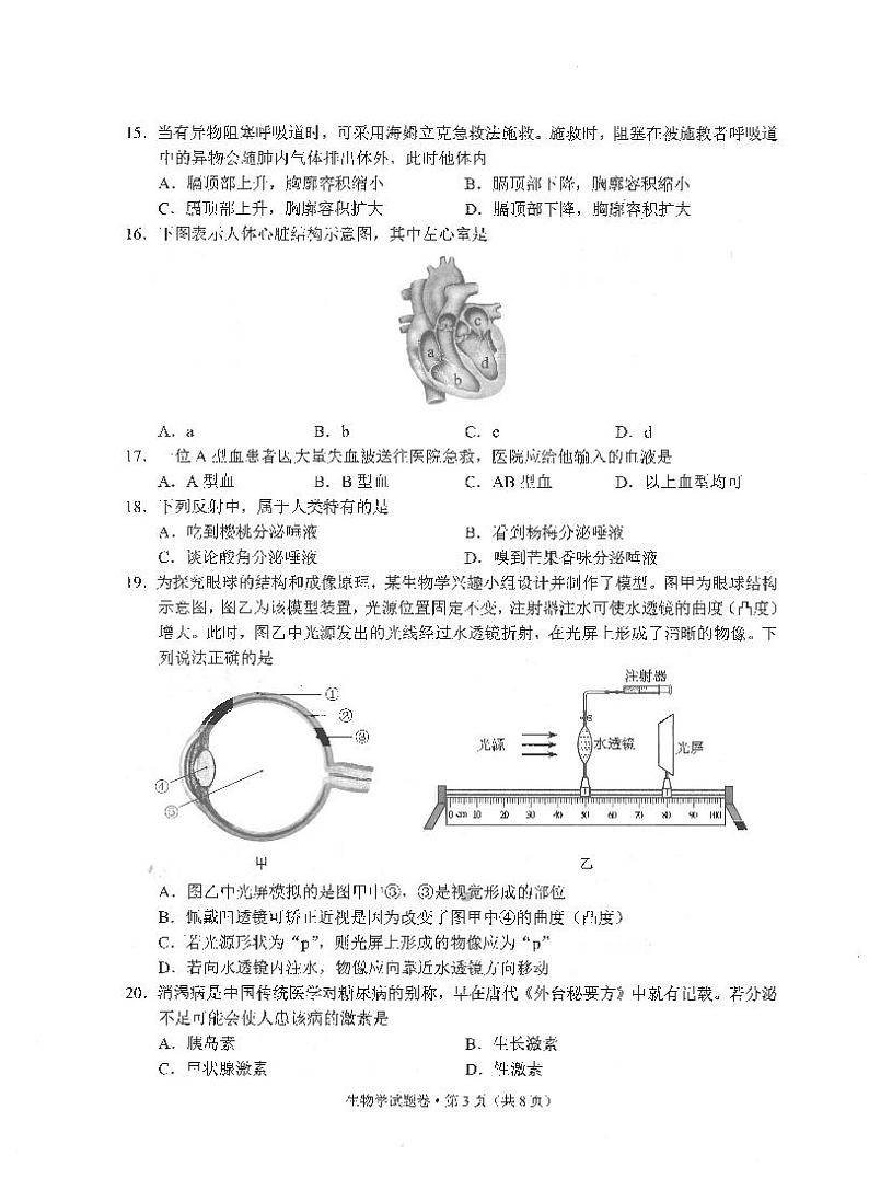 2023年云南省中考生物真题(pdf版)第3页