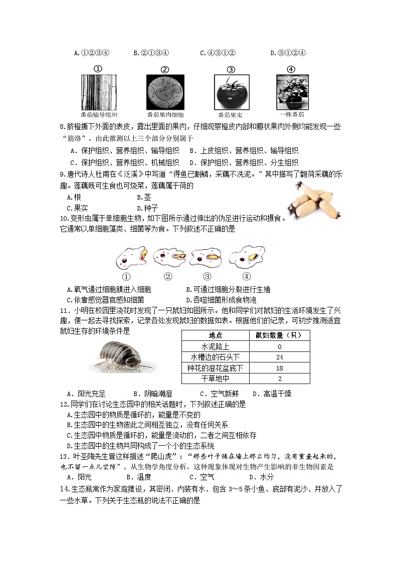 北京市怀柔区2022-2023学年七年级上学期期末生物试卷第2页