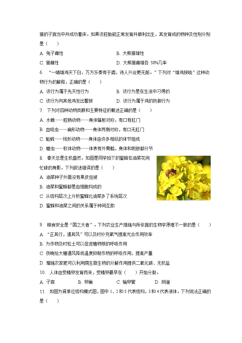2023年山东省德州市禹城市中考生物三模试卷(含答案)02