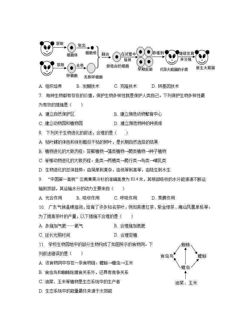 2023年广东省阳江市江城区中考生物一模试卷(含解析)02