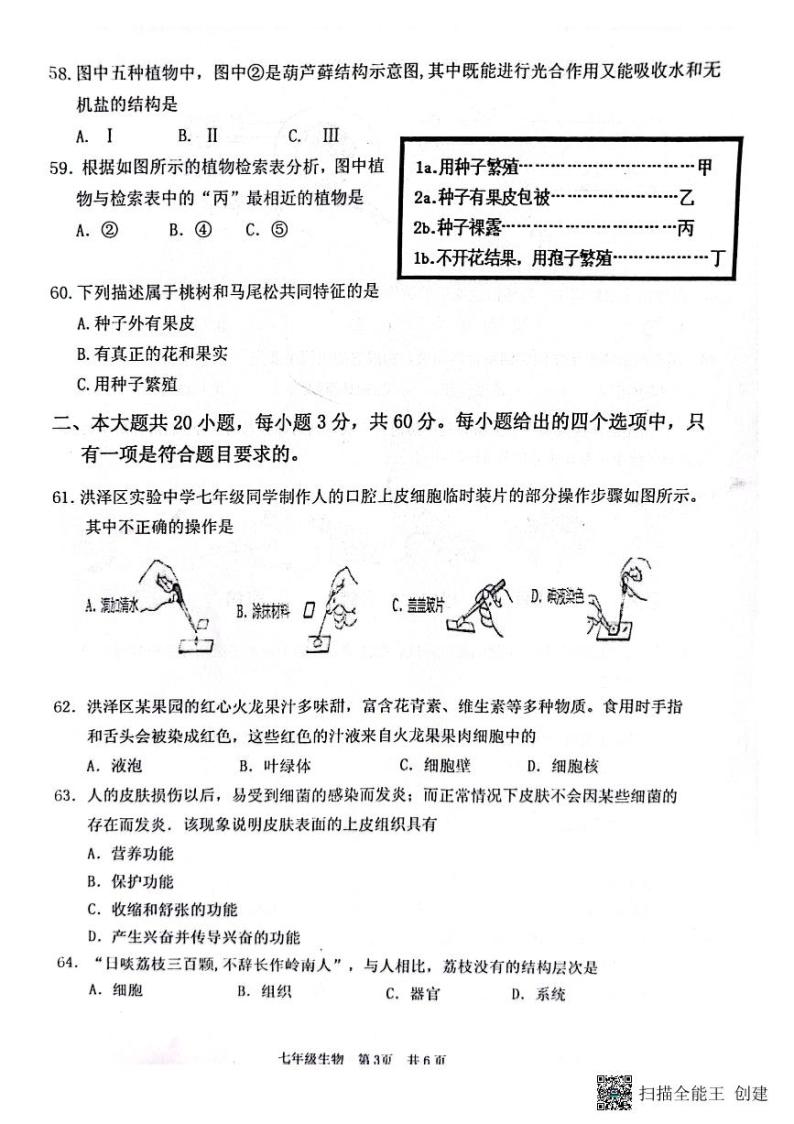 江苏省淮安市洪泽区2022-2023学年七年级下学期6月期末生物试题03