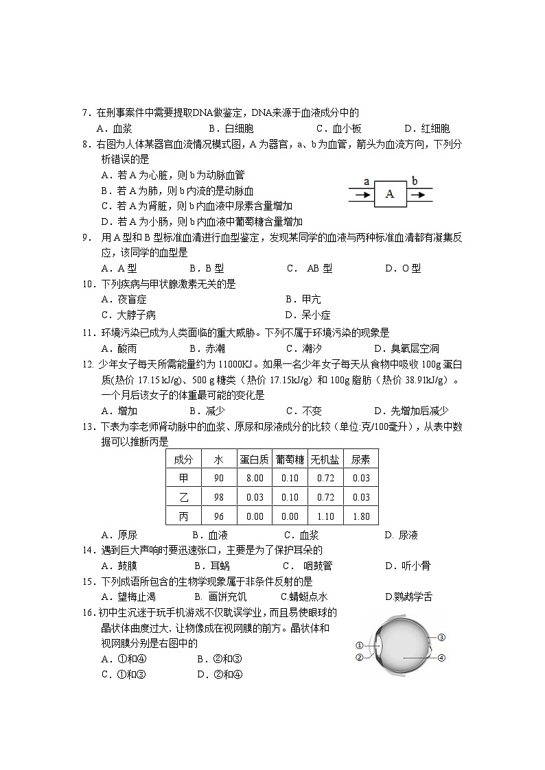 江苏省盐城市盐都区2022-2023学年七年级下学期期末生物试题第2页