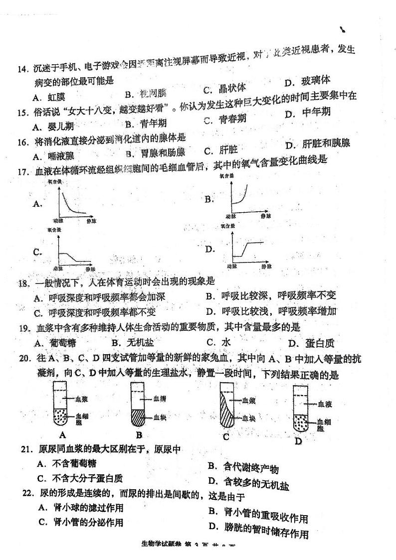 湖南省怀化市洪江市2022-2023学年七年级下学期6月期末生物试题03