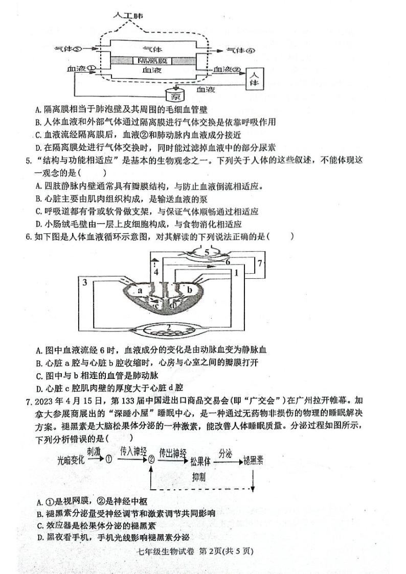 四川省达州市达川区2022-2023学年七年级下学期期末生物试题02