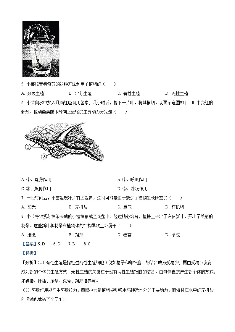 2023年山西省晋中市中考生物真题(解析版)03