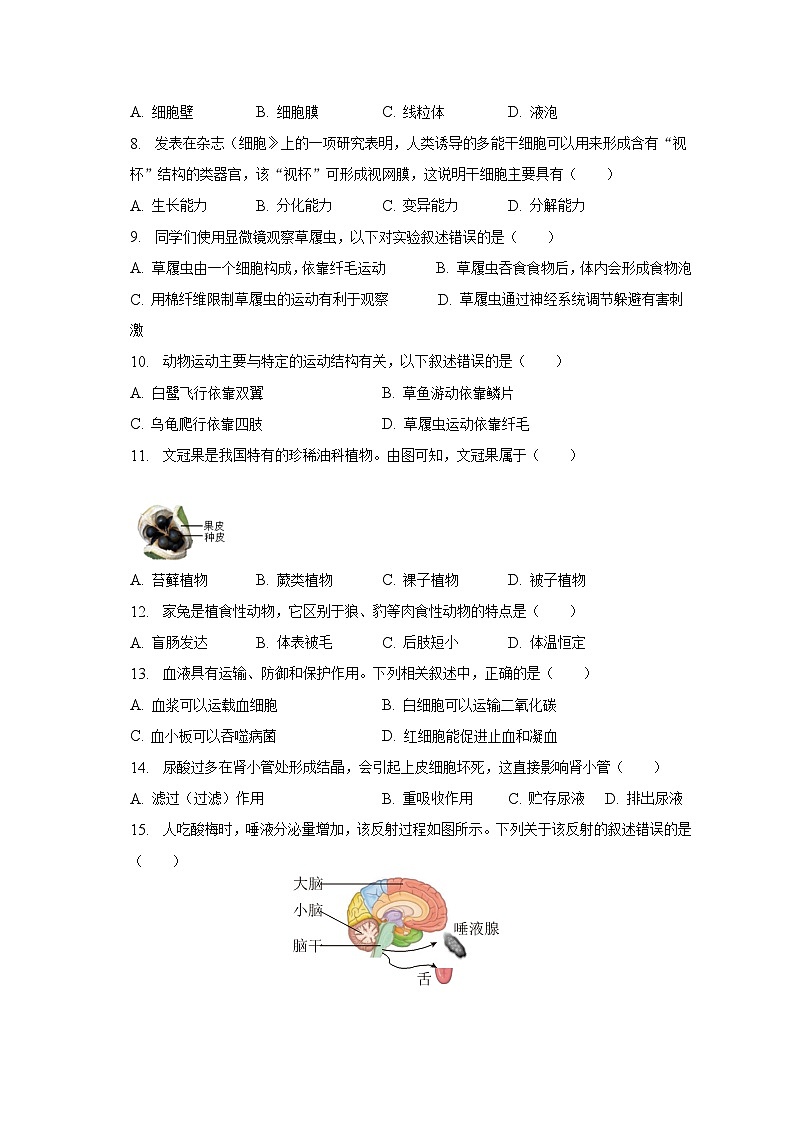 2023年江苏省泰州市高新区(高港区)中考生物二模试卷(含解析)第2页