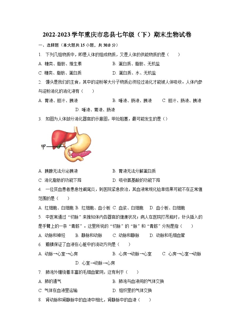 2022-2023学年重庆市忠县七年级（下）期末生物试卷(含解析 )01