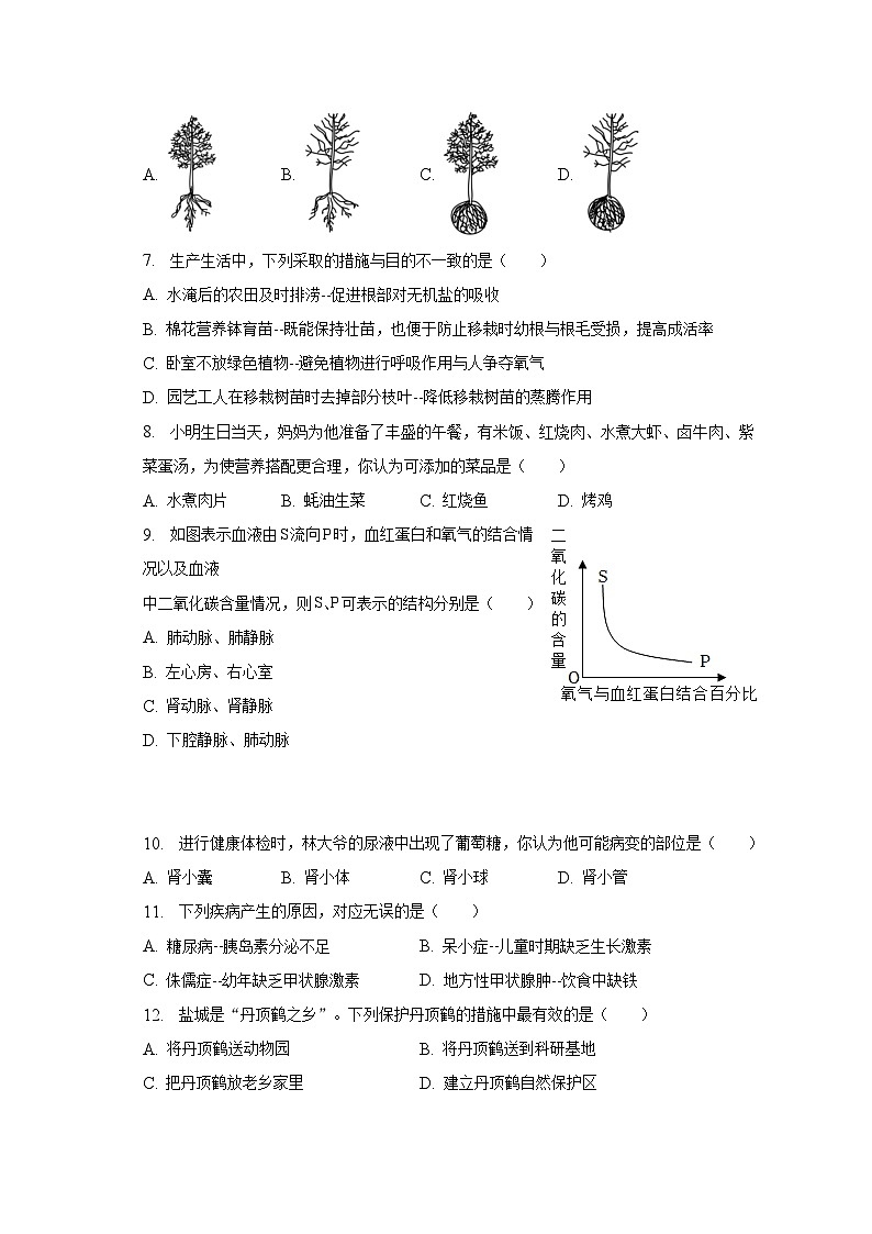 2023年江苏省盐城市亭湖区解放路学校中考生物模拟试卷(含解析)第2页