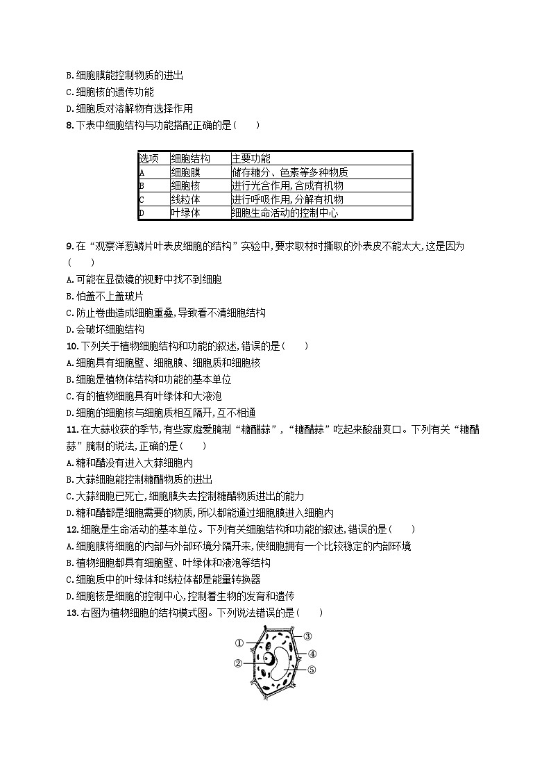 2022七年级生物上册第2单元生物体的结构层次第3章细胞是生命活动的基本单位第一节植物细胞的结构与功能课后习题新版苏教版9第2页