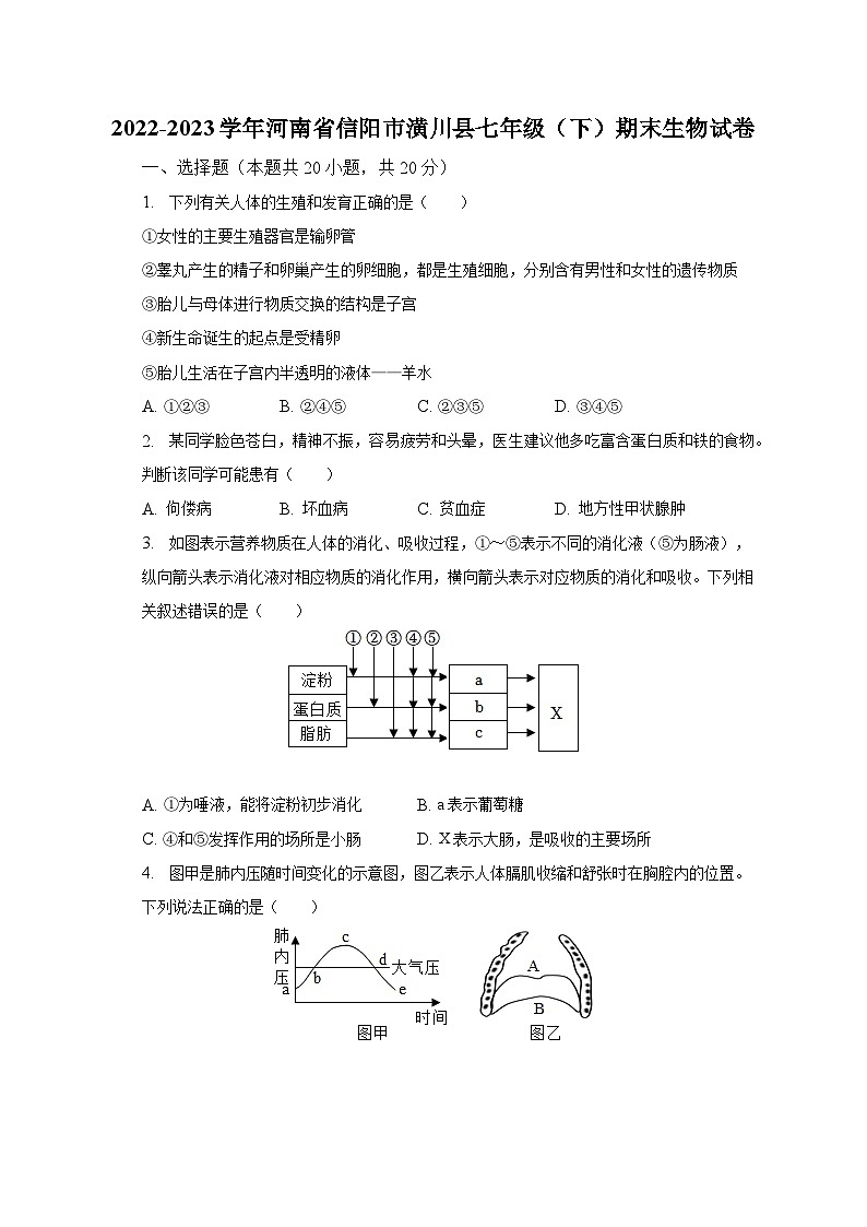 2022-2023学年河南省信阳市潢川县七年级(下)期末生物试卷(含解析)第1页