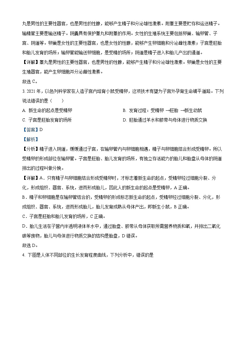 精品解析:广东省佛山市南海区三水区2022-2023学年七年级下学期期末生物试题(解析版)02