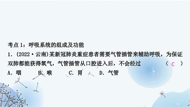 人教版中考生物复习主题四生物圈中的人第三节人体生命活动的能量供给练习课件第3页