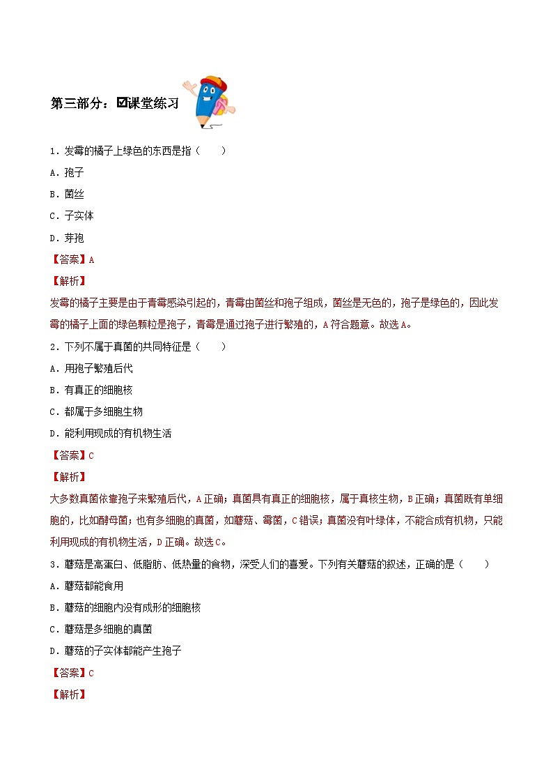 人教版八年级上册5.4.3《真菌》课件+教案+导学案+分层作业03