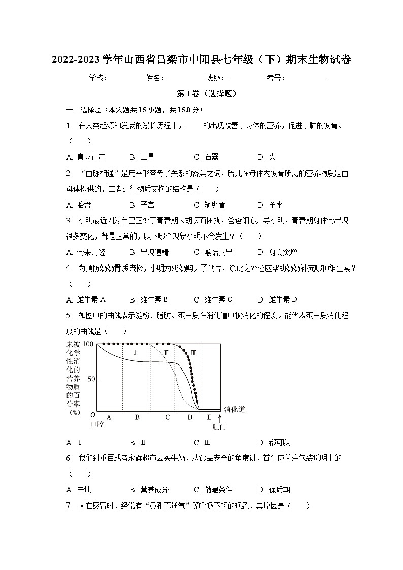 山西省吕梁市中阳县2022-2023学年七年级下学期期末生物试卷(含答案)01