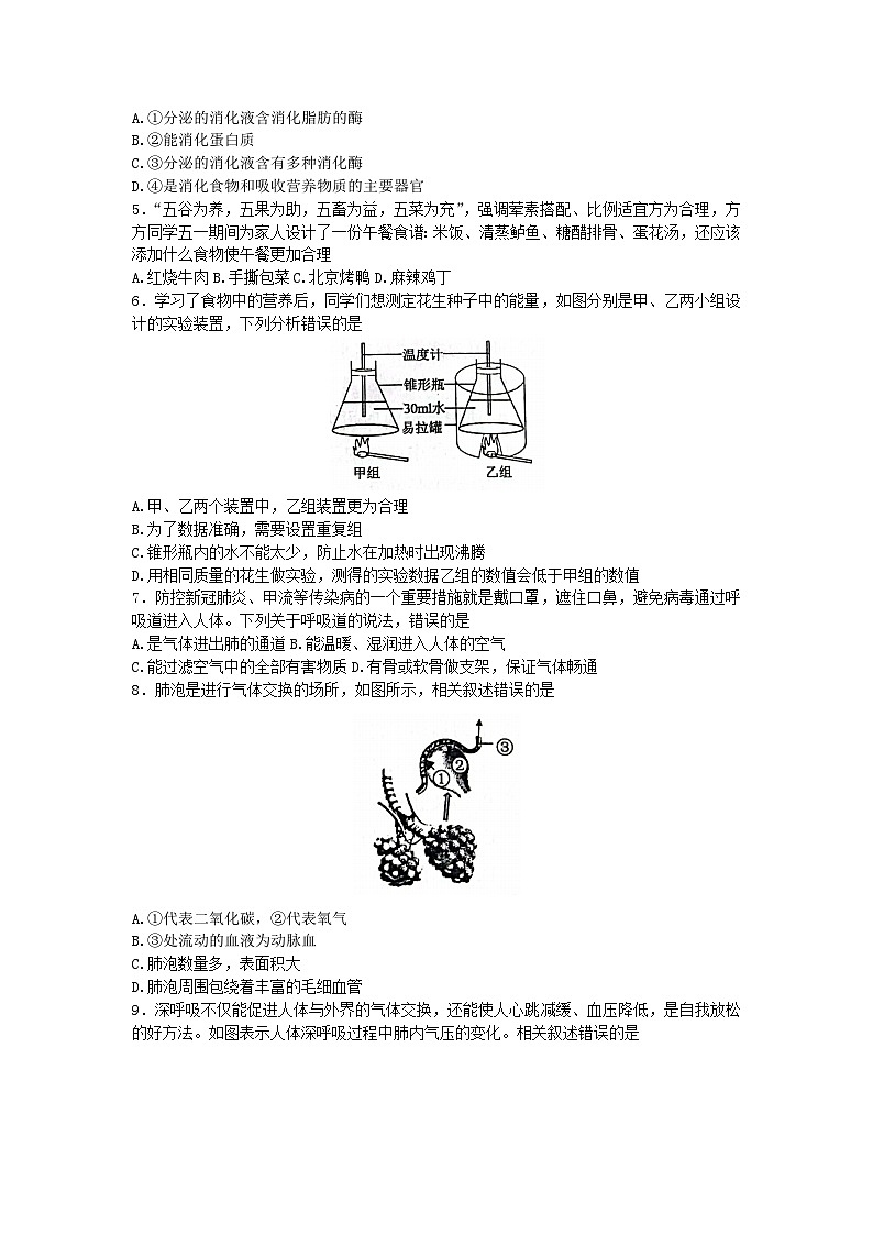 山东省济宁市梁山县2022-2023学年七年级下学期期末测试生物试题(含答案)第2页
