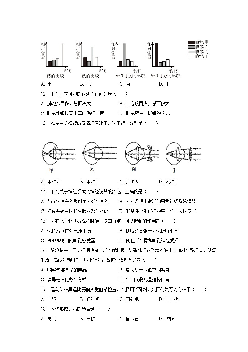 新疆阿克苏地区2022-2023学年七年级下学期期末生物试卷(含答案)第2页