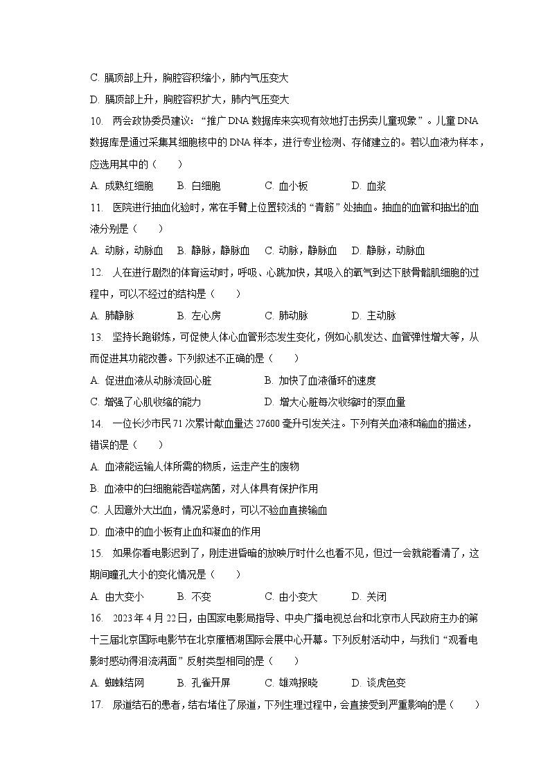 2022-2023学年湖南省长沙市长郡集团七年级（下）期末生物试卷（含解析）03