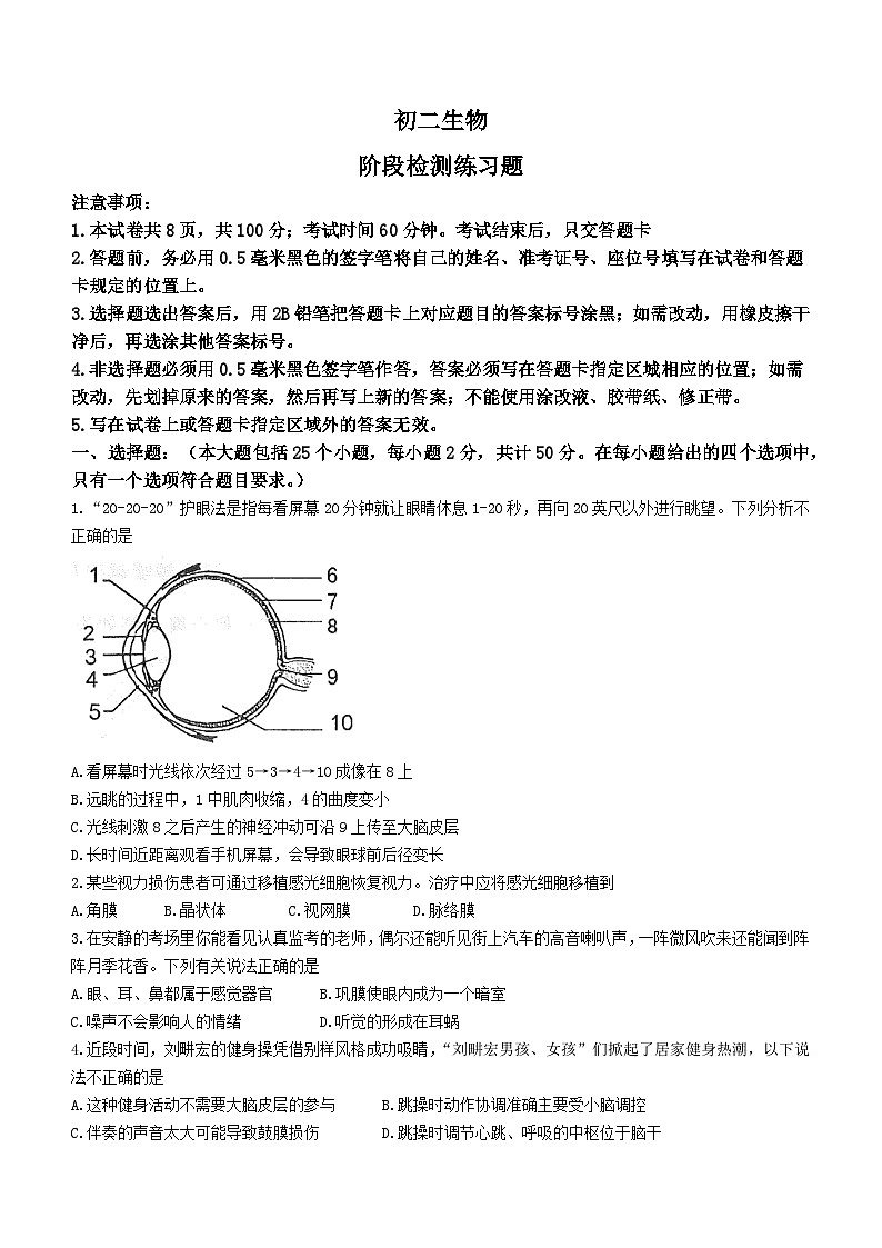 山东省烟台市芝罘区2022-2023学年七年级下学期期末生物试题(含答案)第1页
