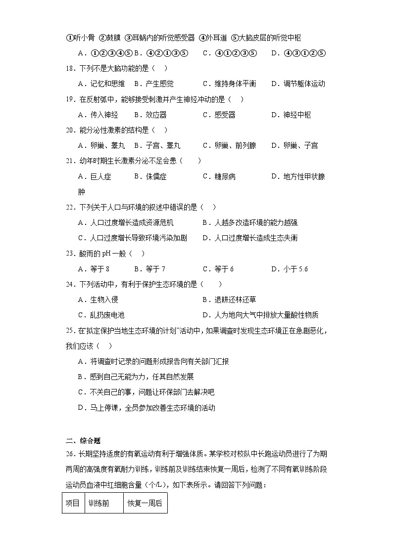 青海省果洛州久治县2022-2023学年七年级下学期期末生物试题（含答案）03