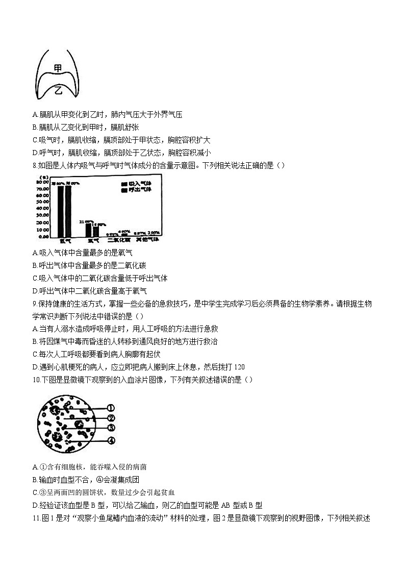 山东省济南市天桥区2022-2023学年七年级下学期期末生物试题(含答案)02