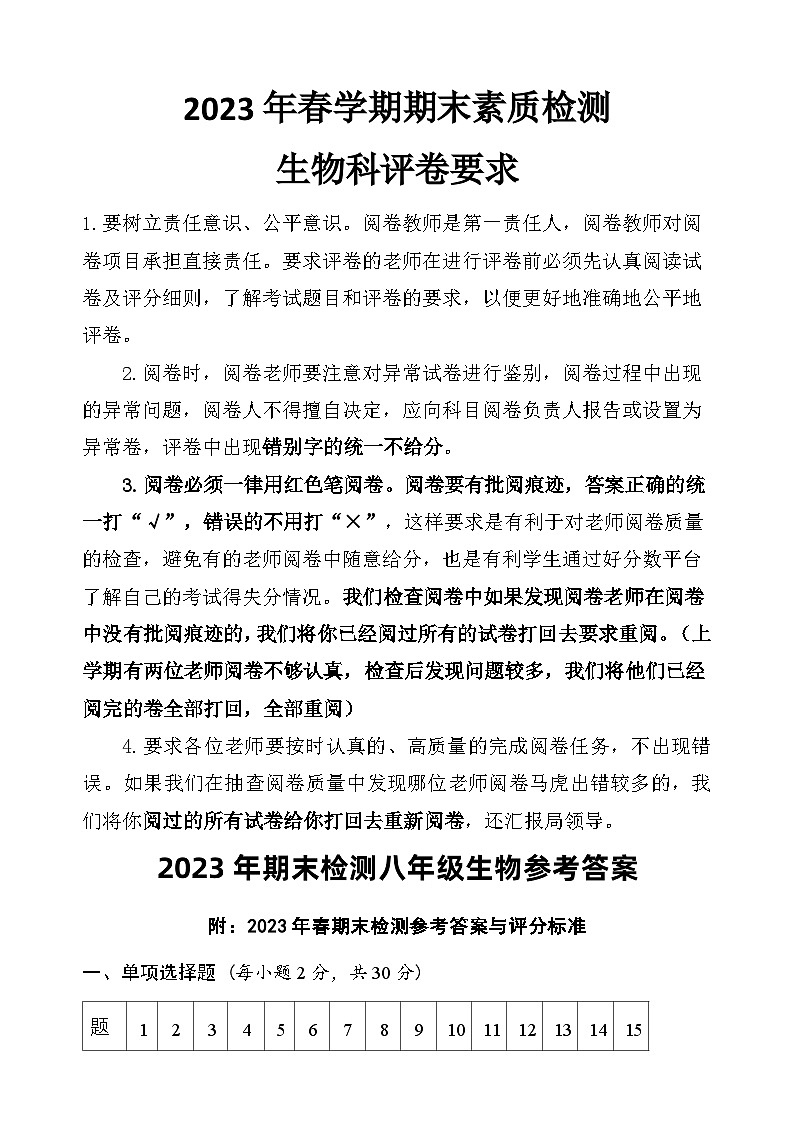 八年级生物答案第1页
