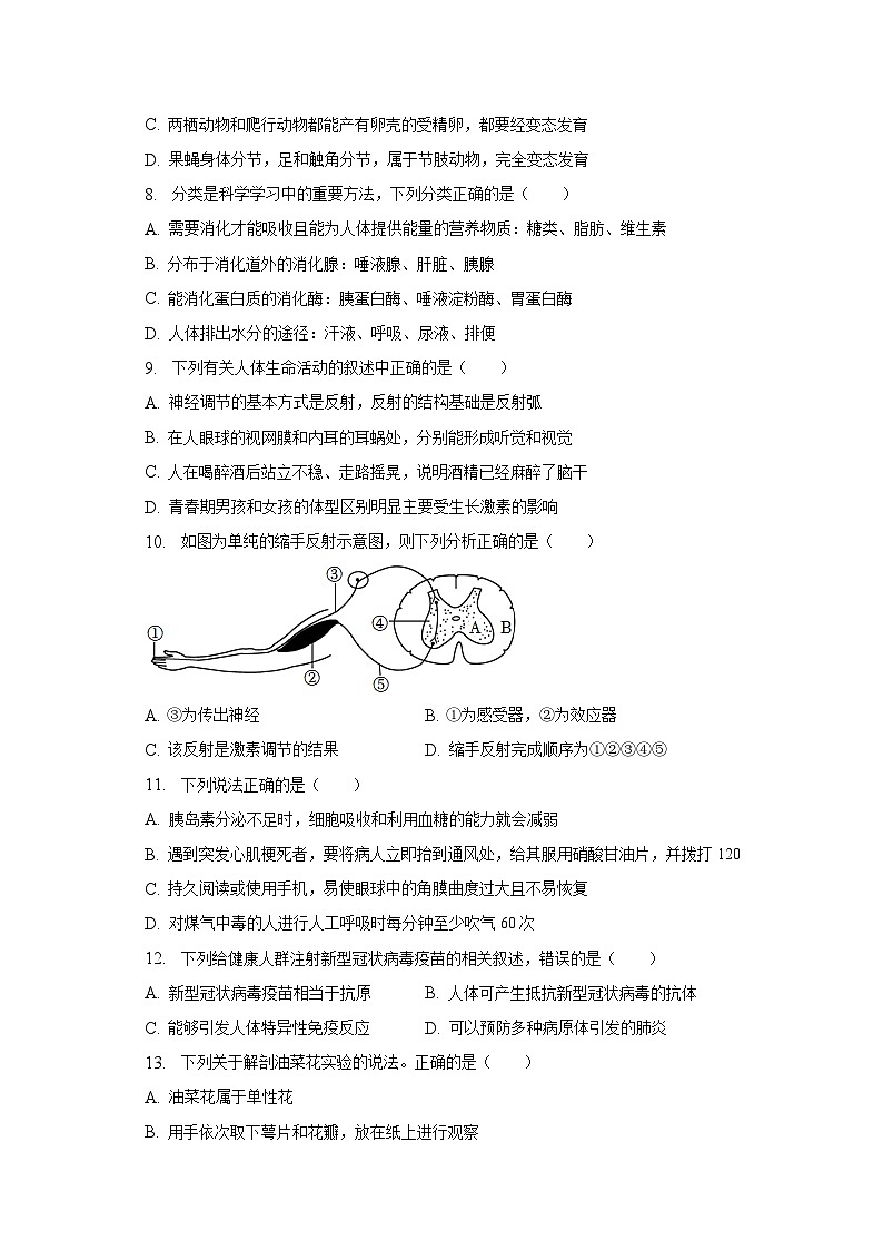 山东省枣庄市台儿庄2022-2023学年八年级下学期期末生物试卷(含答案)03