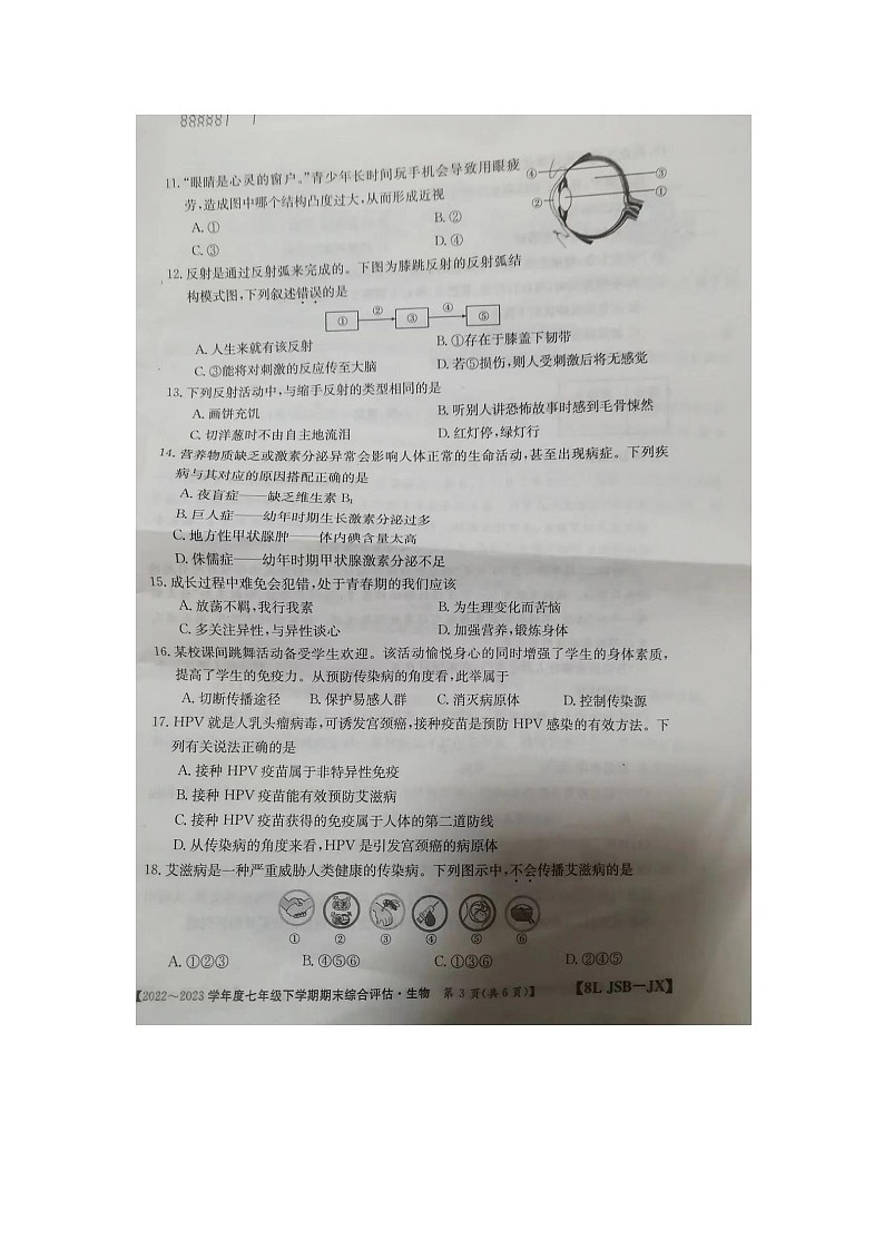 河南省周口市川汇区2022-2023学年七年级下学期6月期末生物试题第3页