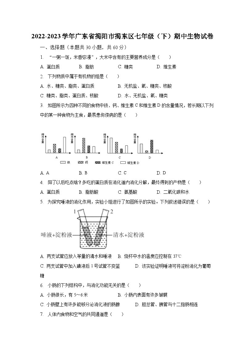 2022-2023学年广东省揭阳市揭东区七年级（下）期中生物试卷（含解析）01