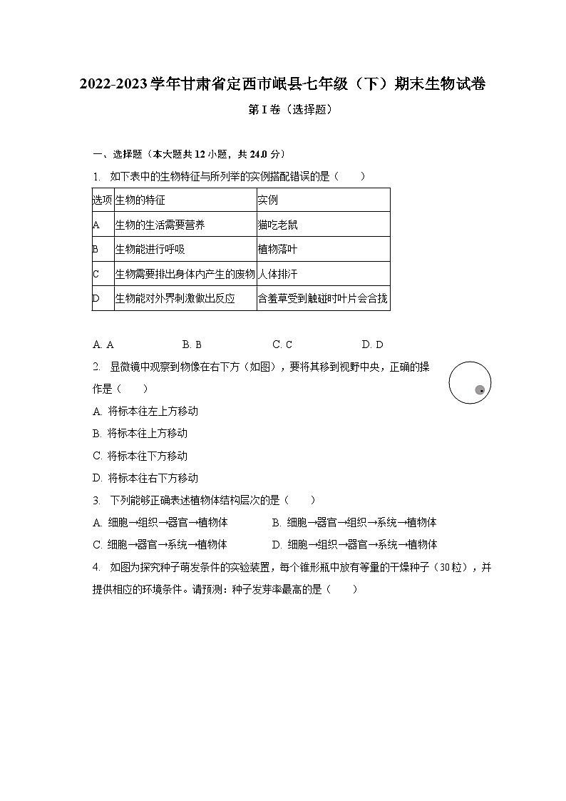 2022-2023学年甘肃省定西市岷县七年级(下)期末生物试卷(含解析)01