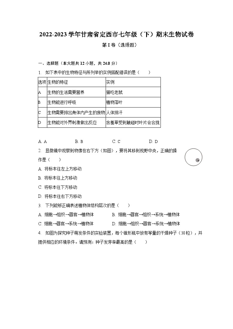 2022-2023学年甘肃省定西市七年级（下）期末生物试卷（含解析）01