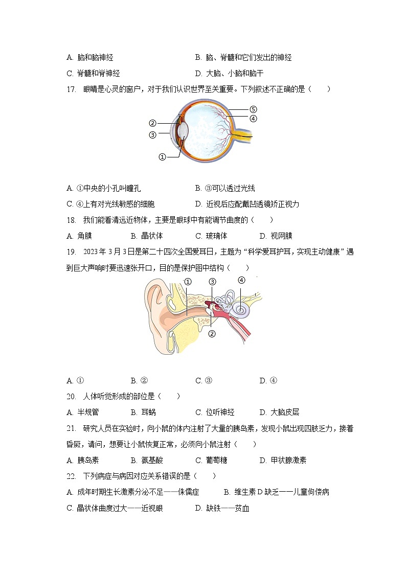 安徽省宿州市泗县2022-2023学年七年级下学期期末生物试卷(含答案)第3页