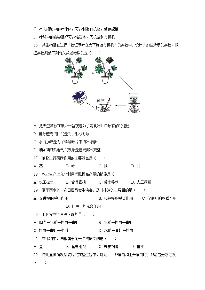 2022-2023學(xué)年湖南省衡陽(yáng)市成章實(shí)驗(yàn)中學(xué)七年級(jí)（下）期末生物試卷（含解析）第3頁(yè)