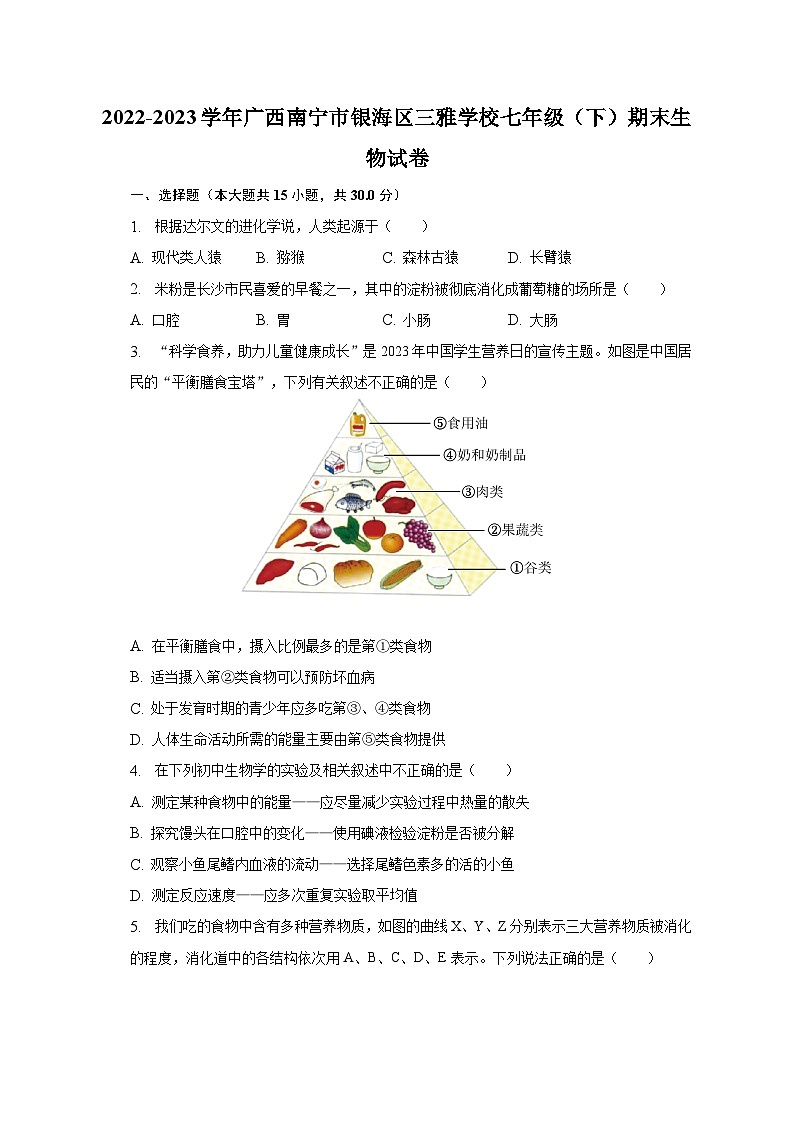2022-2023学年广西南宁市银海区三雅学校七年级(下)期末生物试卷(含解析)第1页
