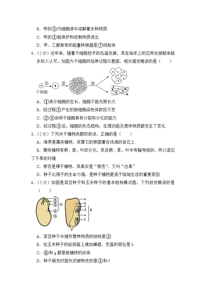 2023年山東省臨沂市中考生物試卷【附答案】第2頁