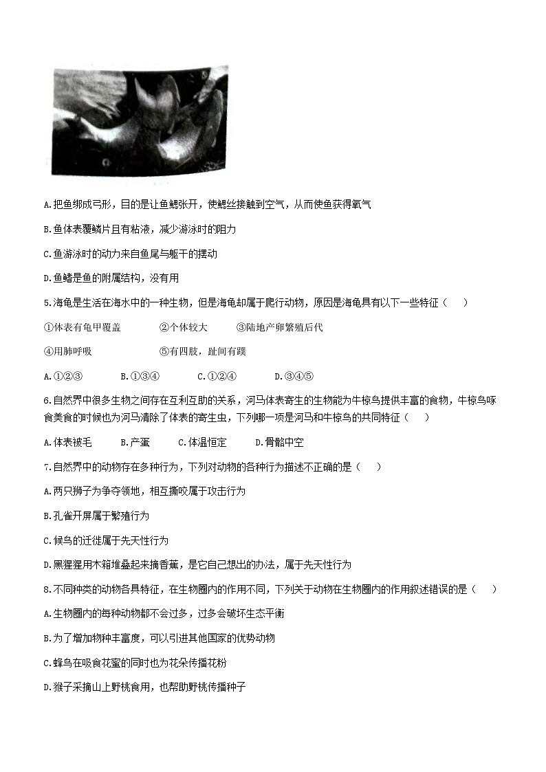 河南省许昌市禹州市2022-2023学年八年级上学期期末生物试题(含答案)02