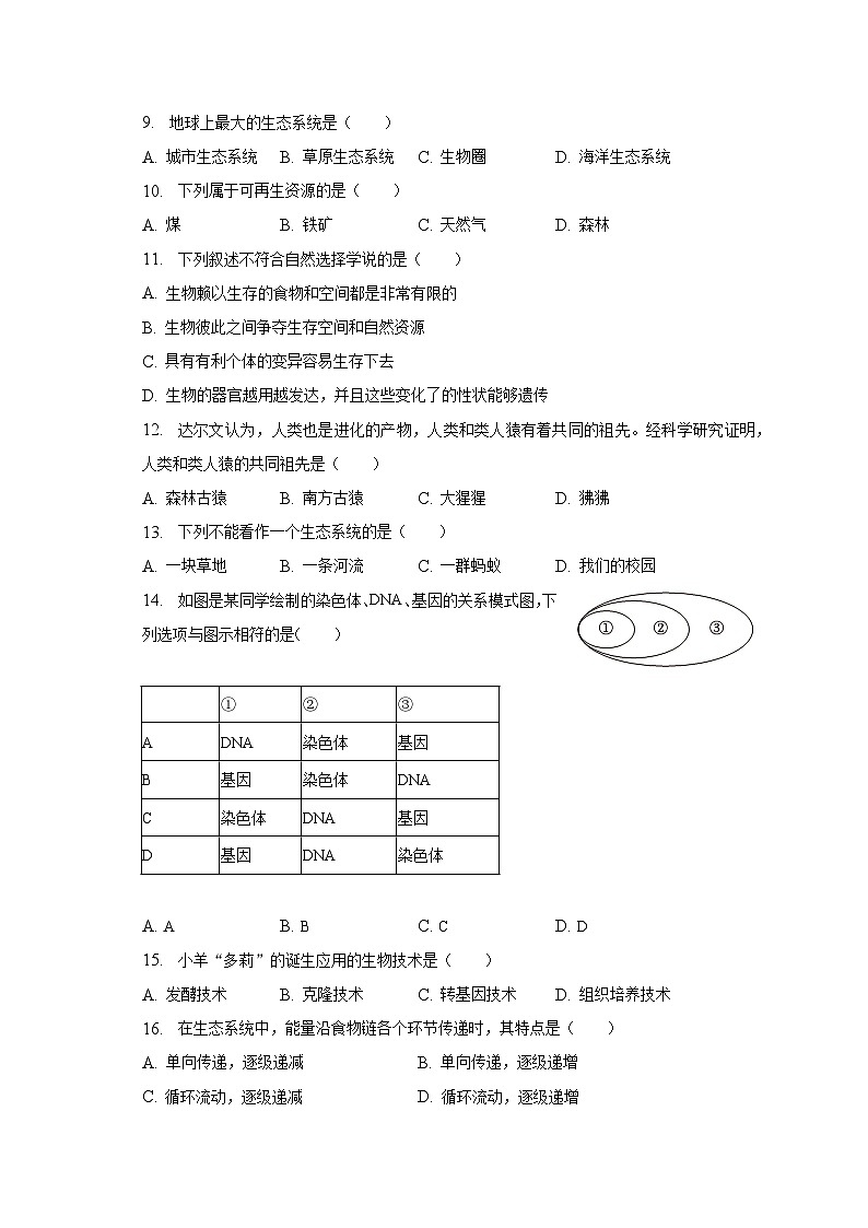 2022-2023学年河北省廊坊市永清县八年级(下)期末生物试卷(含解析)第2页
