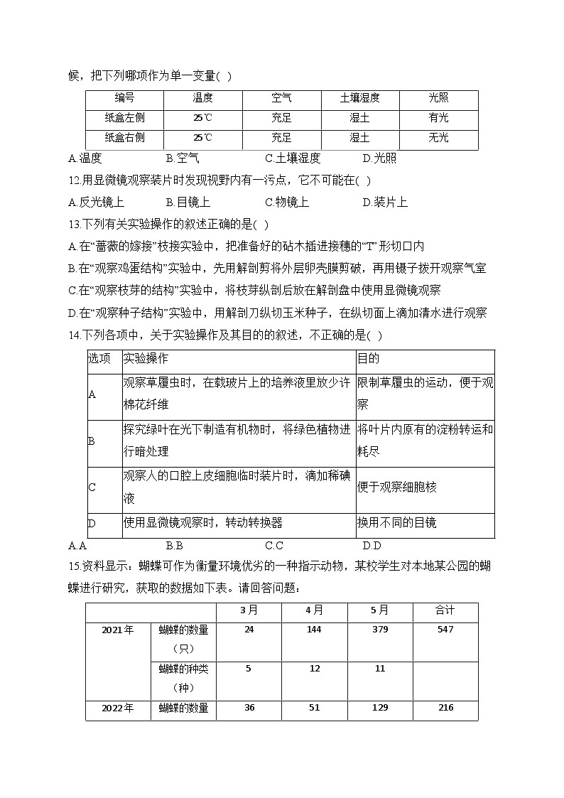 初中生物备考专题小练 (11)科学探究03