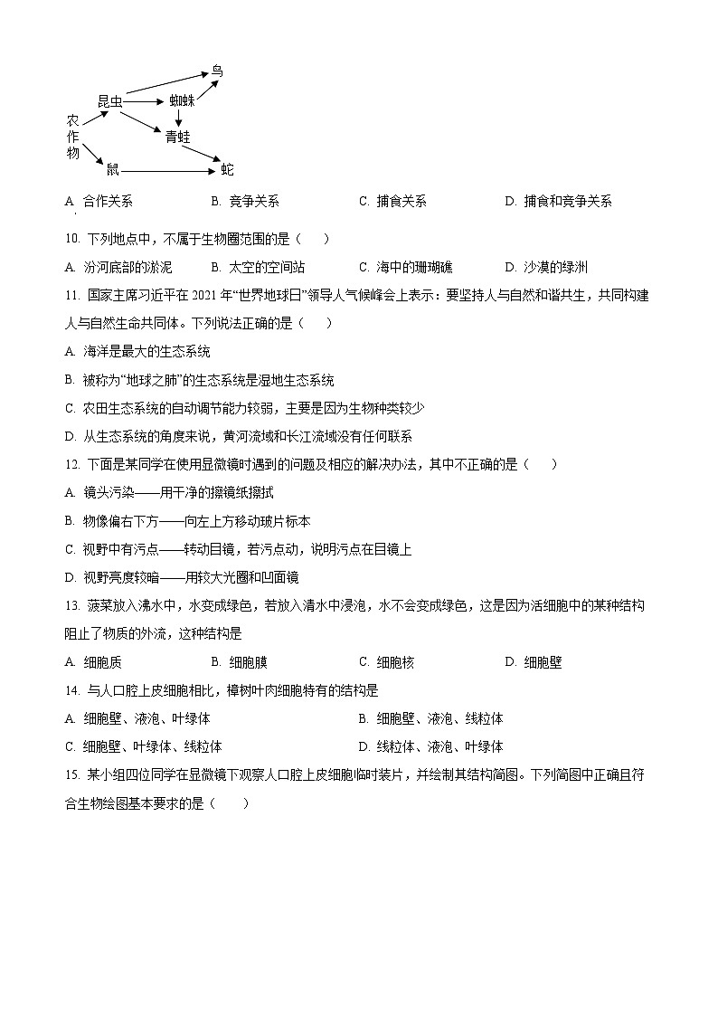 山西省太原市实验中学2022-2023学年七年级上学期期中生物试题02