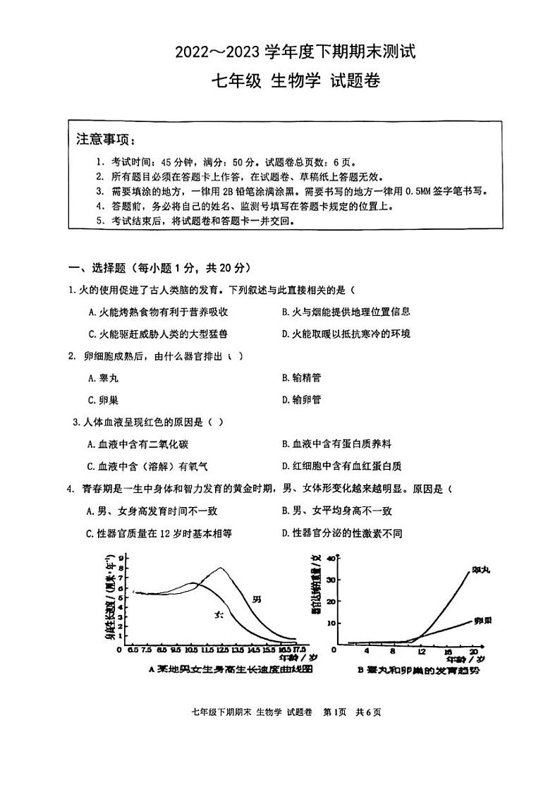 重庆市大足区2022-2023学年七年级下学期期末生物试卷01